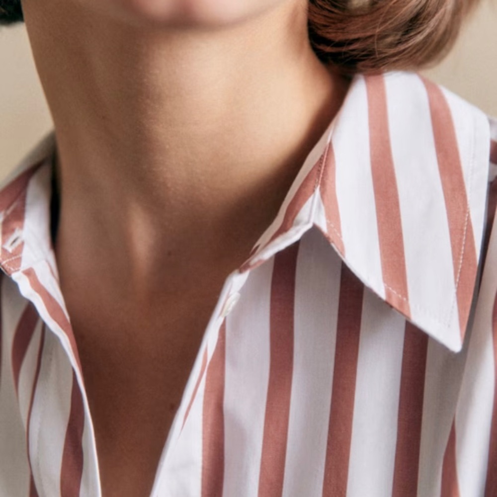 Bilma Shirt by Sézane in the "Camel Stripes" Colorway Size 32 About Medium - Picture 2 of 16